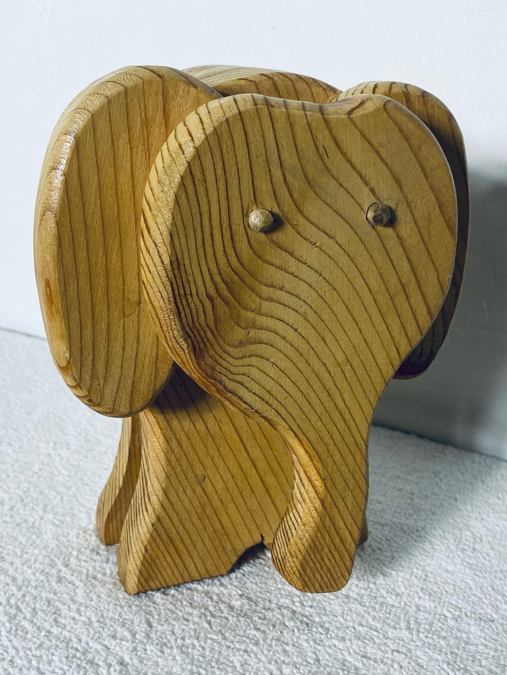 Vintage MCM Layered Wood Elephant Figurine Handcrafted Folk Art Boho Decor
